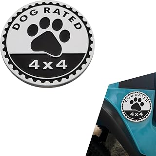 Dogs Badge Rated Car Emblem, 3D Round Emblem Decals, 4 x 4 Car Badge Decals Stickers, Automotive Exterior Accessories, Compatible with Jeep Wrangler Vehicles Trucks SUV