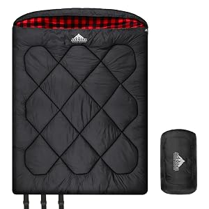 AGEMORE 0 Degree Double Sleeping Bag for Adults Cotton Flannel Lined 2 Person Queen Size Warm Sleeping Bag
