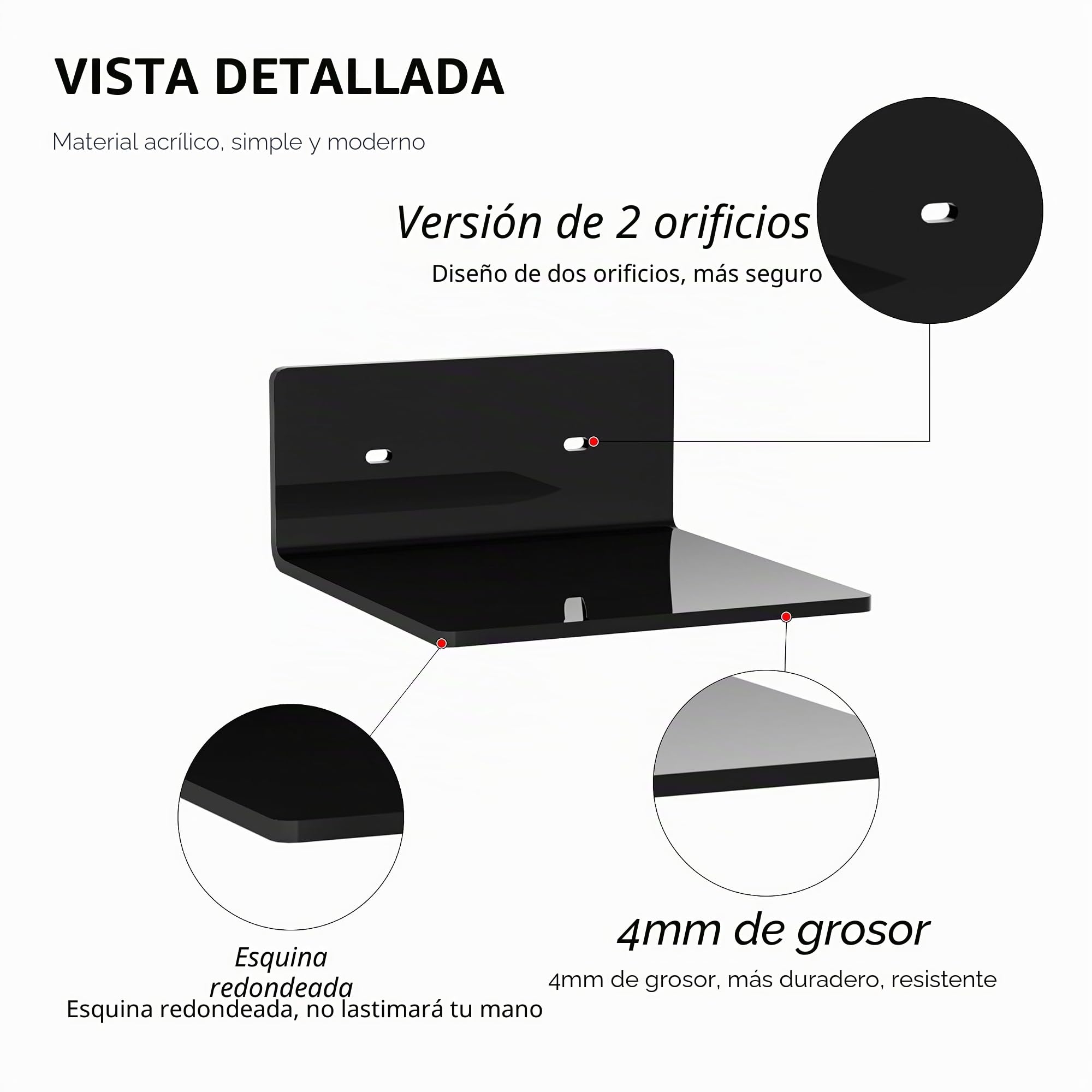 Sezanrpt 15 cm pequeños estantes de pared negros juego de 2, estante de exhibición montado en la pared para dormitorio, sala de estar, altavoz inteligente, reloj, decoración, paquete de 2 unidades