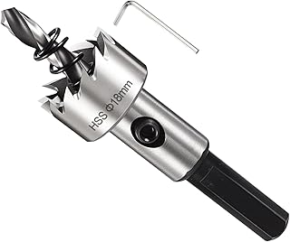 METALLIXITY Hole Saw 18mm (11/16"), 4341 High Speed Steel Hole Cutter with Center Drill Bit, Hex Key and Spring - for Thin Metal, Wood, Plastic, PVC Boards. Silver