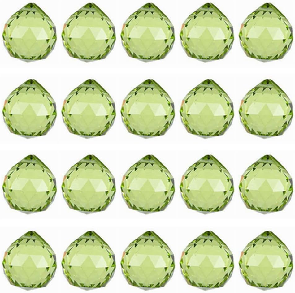 20pcs Crystal Prism Suncatcher for Windows Hanging, 120 Sided Clear Glass Crystal Sun Catcher Beads Pendants Maker Balls for Indoor Window Feng Shui Home Decor Yellow 30mm