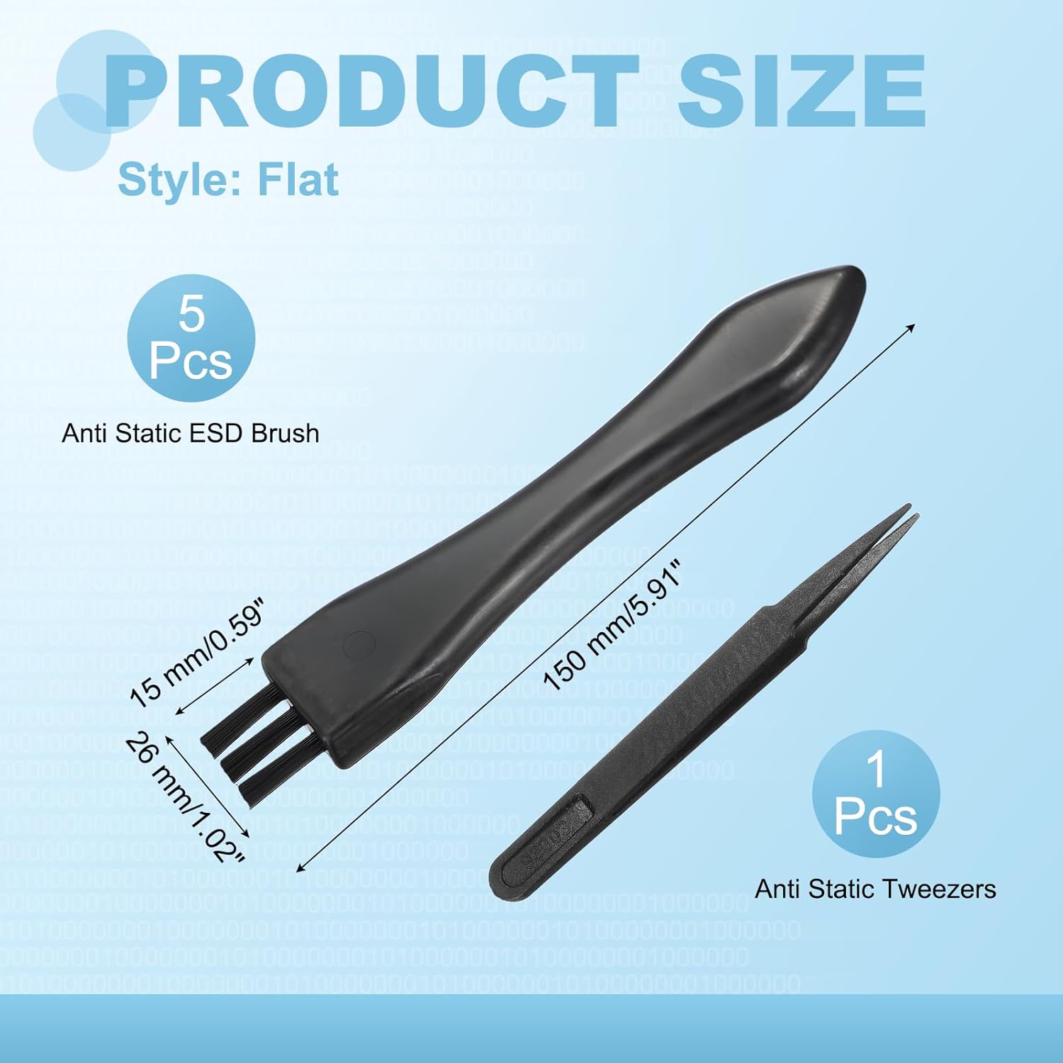 PATIKIL ESD Brush, 5Pcs Electronic Cleaning Brush Set with Tweezers Anti Static Cleaning Tools Plastic Flat Nylon for PCB Computer Keyboard Camera 3D Printers, 15x26mm Bristles