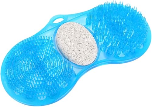 Yosoo Health Gear Alfombrilla de masaje de pies de ducha, limpiador de masaje de pies de silicona azul con piedra pómez y cepillos de masaje dobles