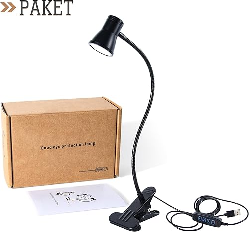 Miniatura 9 de Lámpara de escritorio con clip, luz de lectura USB, luz de abrazadera LED flexible para el cuello con 3 opciones de temperatura de color, 10 niveles