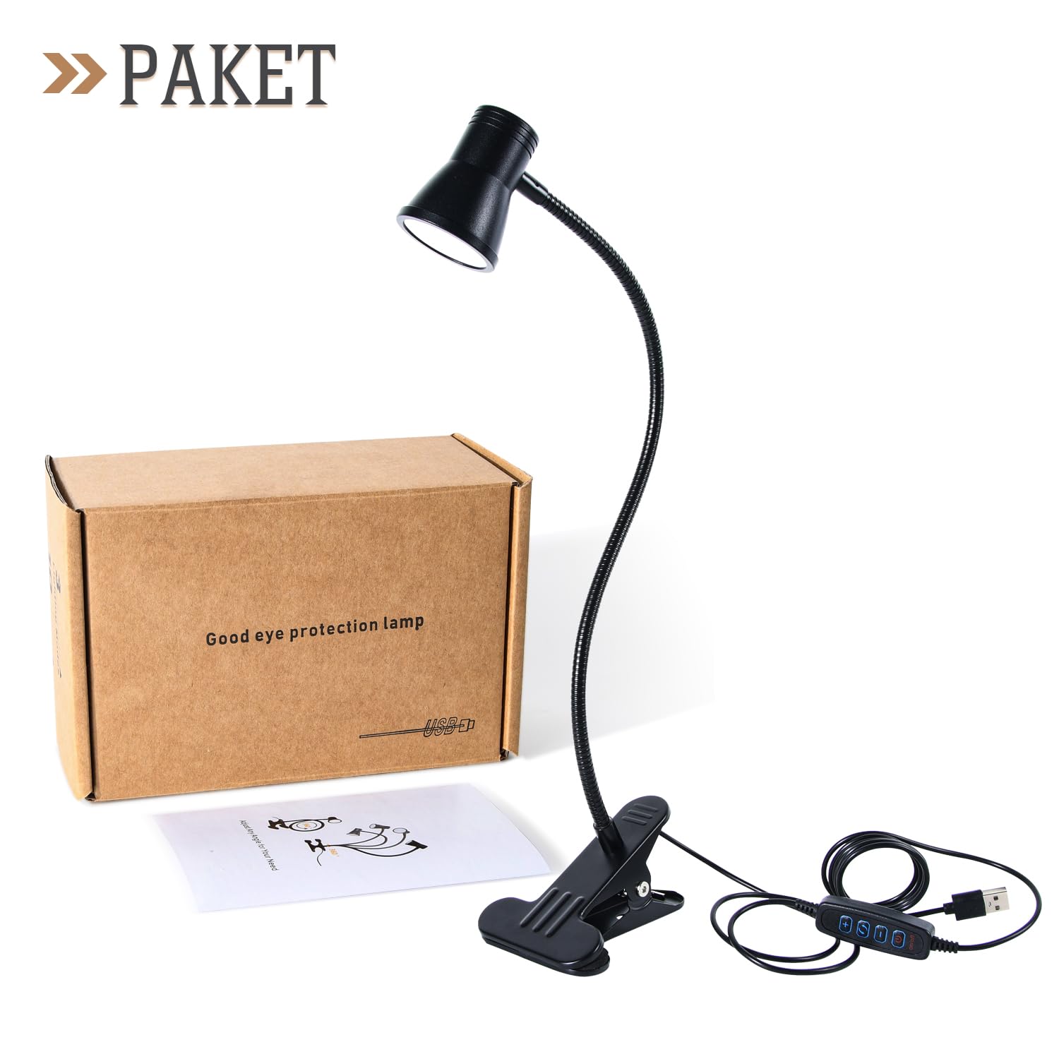 Lámpara LED con pinza como lámpara de lectura, lámpara de escritorio, luz de maquillaje, 3 temperaturas de color, 10 brillo, lámpara de pinza USB, lámpara LED regulable, luz diurna, cable