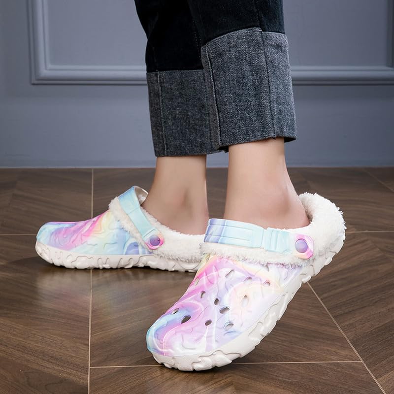 DHOVOR Women's Slip on Slippers Cozy Fur Lined Warm House Slippers for Women Indoor and Outdoor Clogs Garden Shoes3