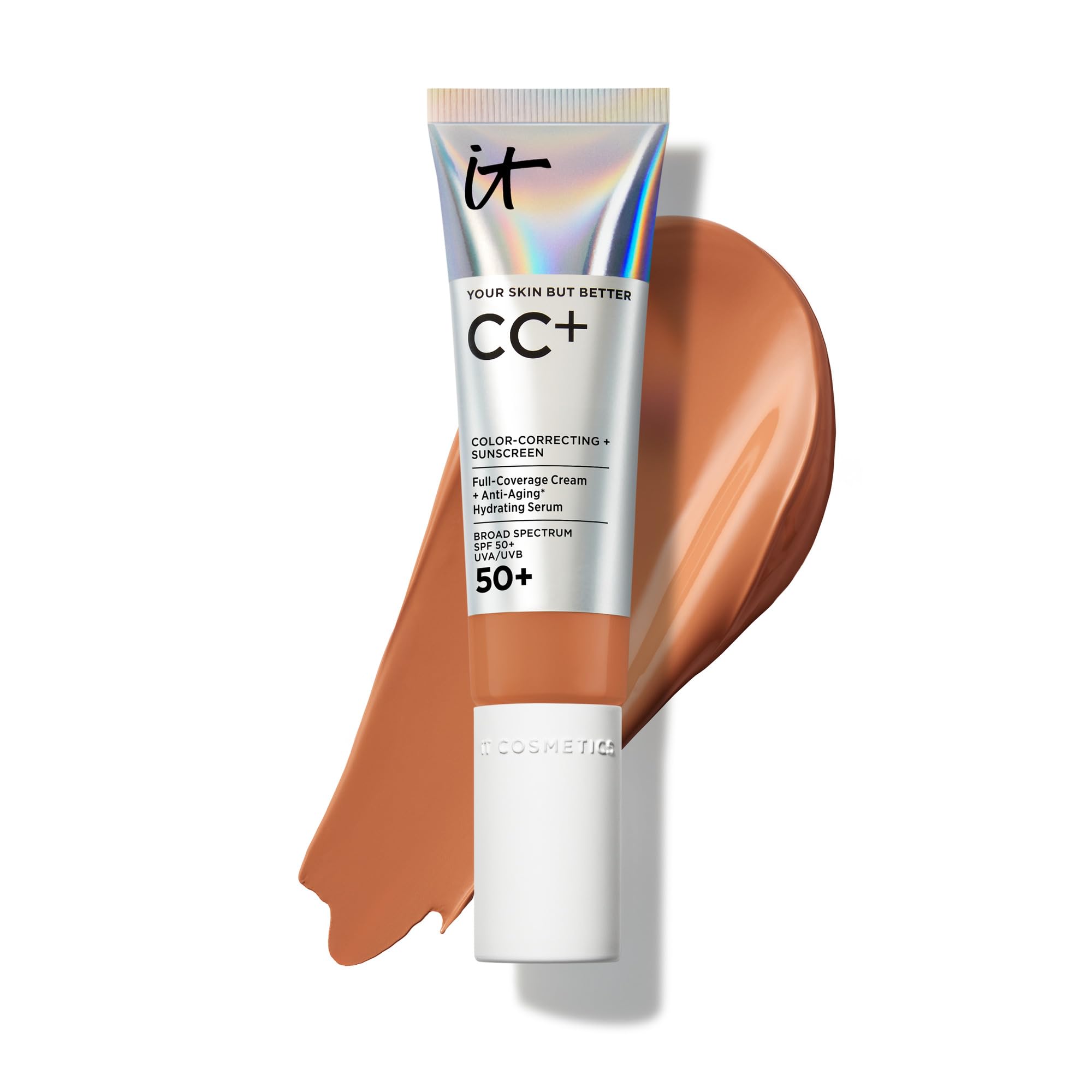 IT Cosmetics CC+ Cream - Natural Full Coverage Foundation With SPF 50+, Color Corrector & Anti-Aging Hydrating Serum, Hyaluronic Acid + Peptides, Lightweight Up To 24H Wear, All Skin Types