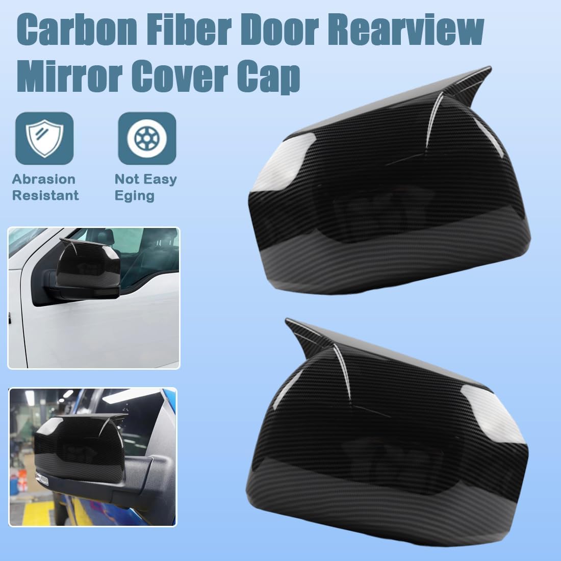 XITER 2pcs Rear View Side Mirror Cover Side Mirror Cap for Ford F150 2015 2016 2017 2018 2019 2020,Carbon Fiber