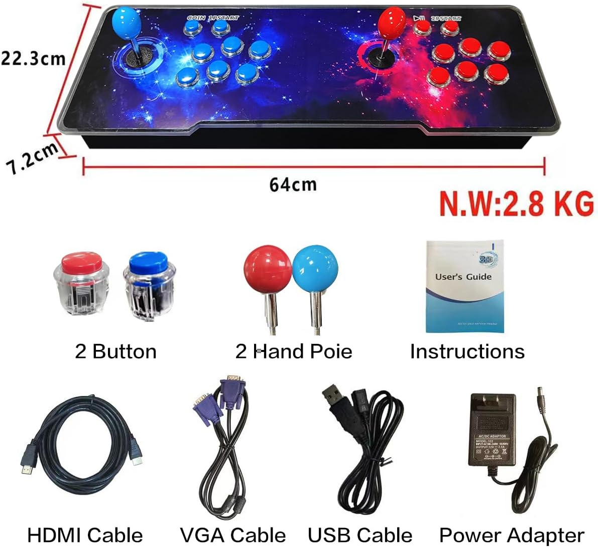 [32000 in 1 78S Pandora Box Arcade Game Console Compatible PC & Projector & TV,3D Games 1-4 Players Double Joystick Favorite List Game Category Save/Search/Hide/Pause/Delete Games.