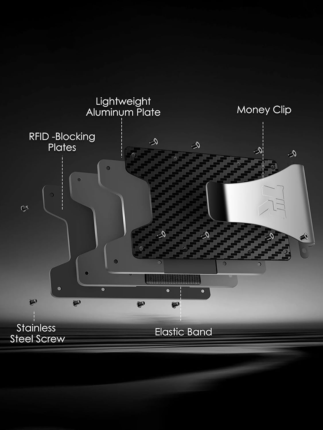 Carbon Fiber Money Clip Wallet for Men, RFID Protection, Ultra-Slim Minimalist Design, 15-Card Capacity, Compact with Round Corners