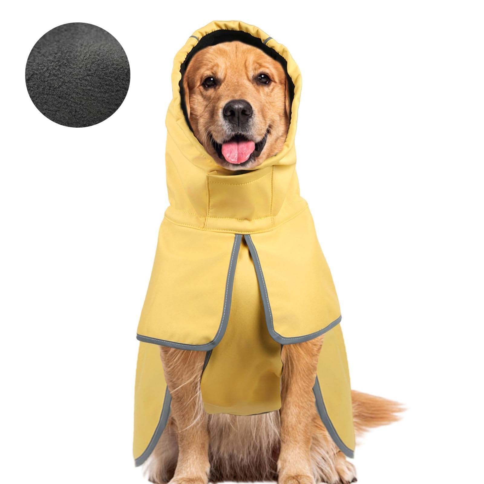 DELIFUR Impermeable para perros grandes, impermeable, poncho ajustable para perro, chaqueta impermeable ligera con forro suave para perros grandes, amarillo (XL)