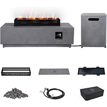 3-in-1 Propane Fire Pit Table, 50000 BTU Smokeless Firepit with Wind Guard and Tank Cover Table, Includes Rain Cover, Lava Rocks, and 2 Baking Pan, CSA Certified -Gas Fire Pits for Outside Patio