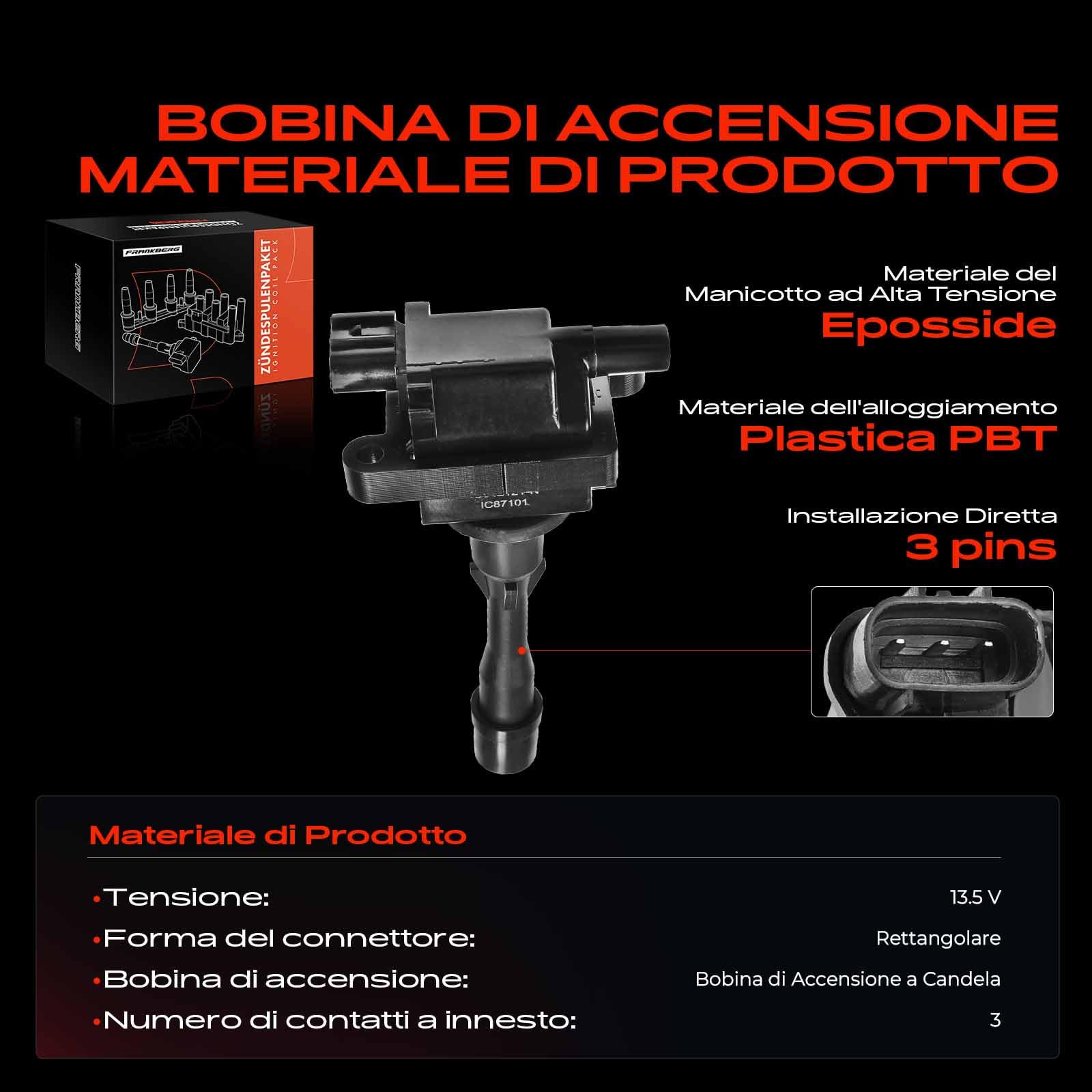 Frankberg Bobine di accensione Compatibile con T.e.r.i.o.s J1 1.3 4WD porter Pianale/Telaio 1.3 16V porter Pianale/Telaio 1.3 16V 4x4 porter Pianale/Telaio 1.3 LPG porter Furgone 1.3 16V 1950087101