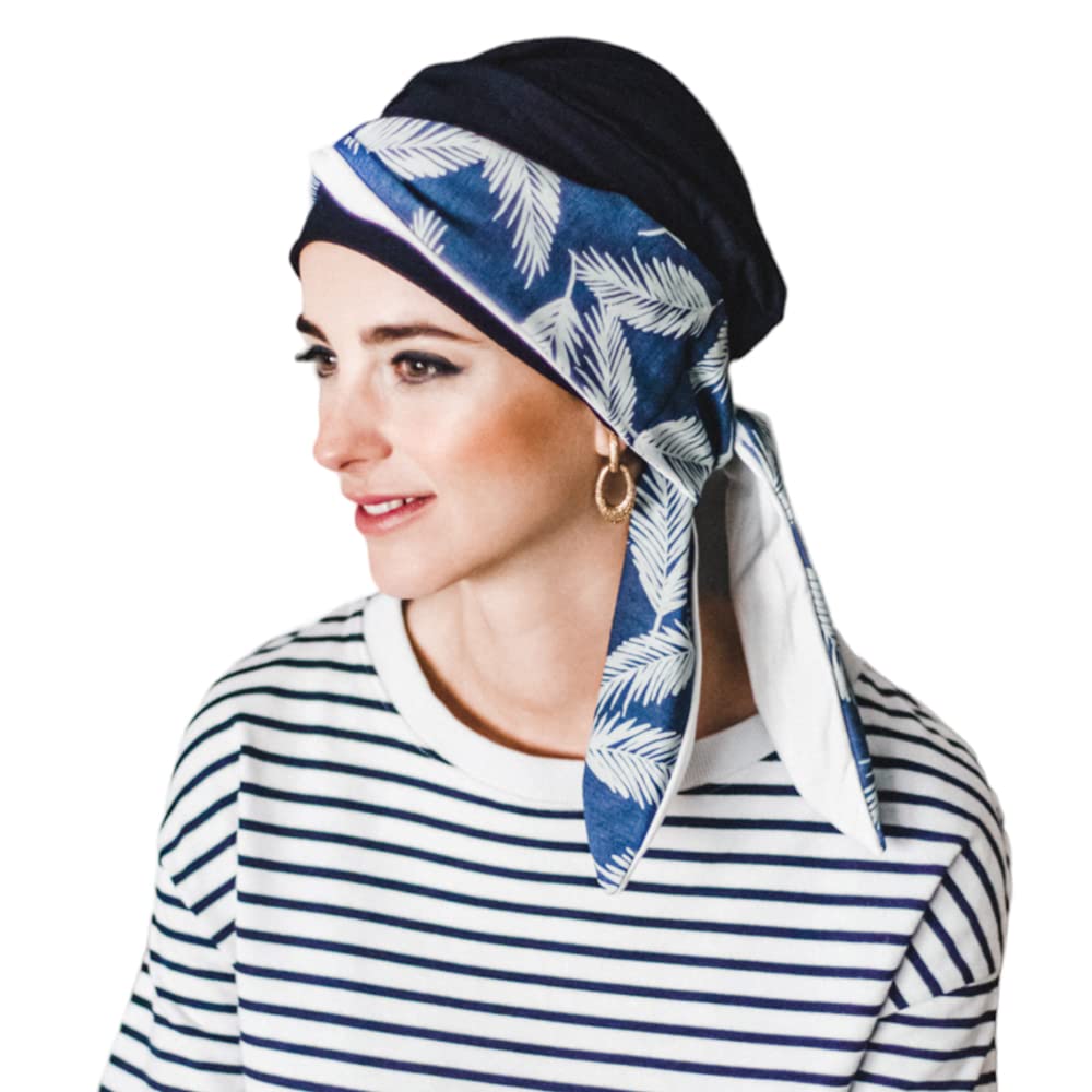 CAREBELL Smooth Denim Palms Bamboo Oncology Scarf for Hair Loss Headwear, navy, One size