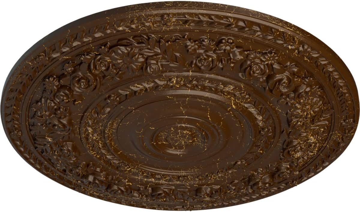 33 7/8"OD x 2 3/8"P Rose Ceiling Medallion (Fits Canopies up to 13 1/2"), Hand-Painted Root Beer Crackle