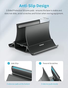MOMAX Dikey Dizüstü Bilgisayar Standı Tutucu, Arch Gravity Otomatik Kilitleme Tutucu Depolama Yuvası, Masa Düzenleyici için Yer Tasarrufu, Tüm MacBook/iPad/Dell/Chromebook'a Uyar, Çift Dizüstü