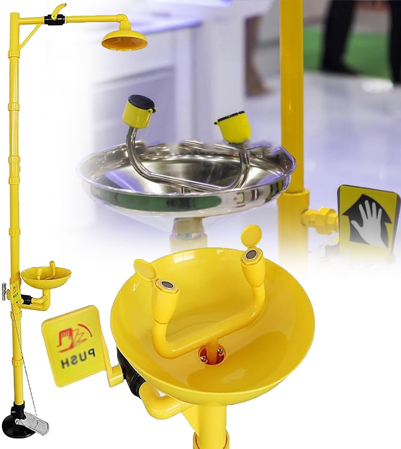 Eye Wash Station, Combination Emergency Shower Systems,Eye Wash Station Safety Shower w/Pedal,Stainless Steel, for Outdoor Factory Lab