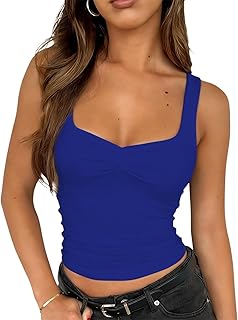 ForeFair Women's Sexy Sleeveless Tank Top Summer Going Out Top Pleated Sweetheart Neck Strap Tight Slim Fit Cute Tops