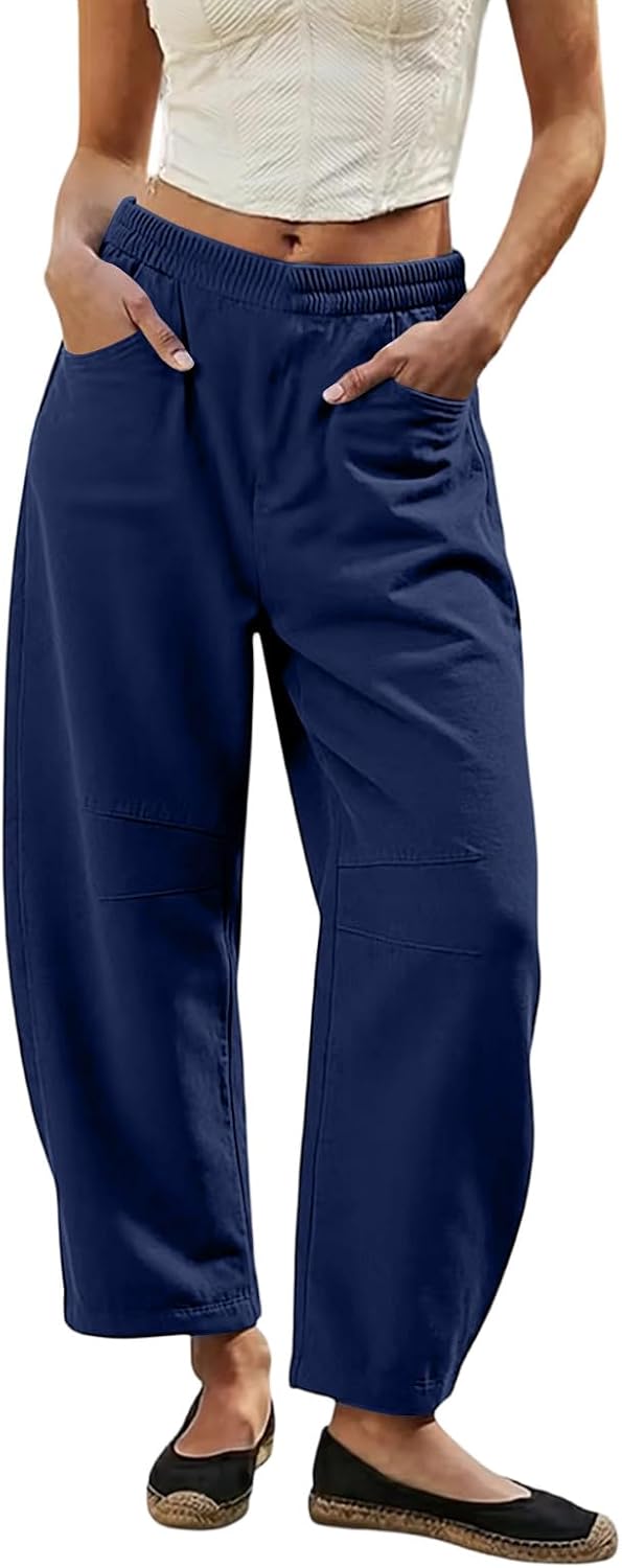 Long Pants Women Baggy High Waisted Wide Leg Trousers Lightweight Summer Y2k Palazzo Harem Pants with Pocket