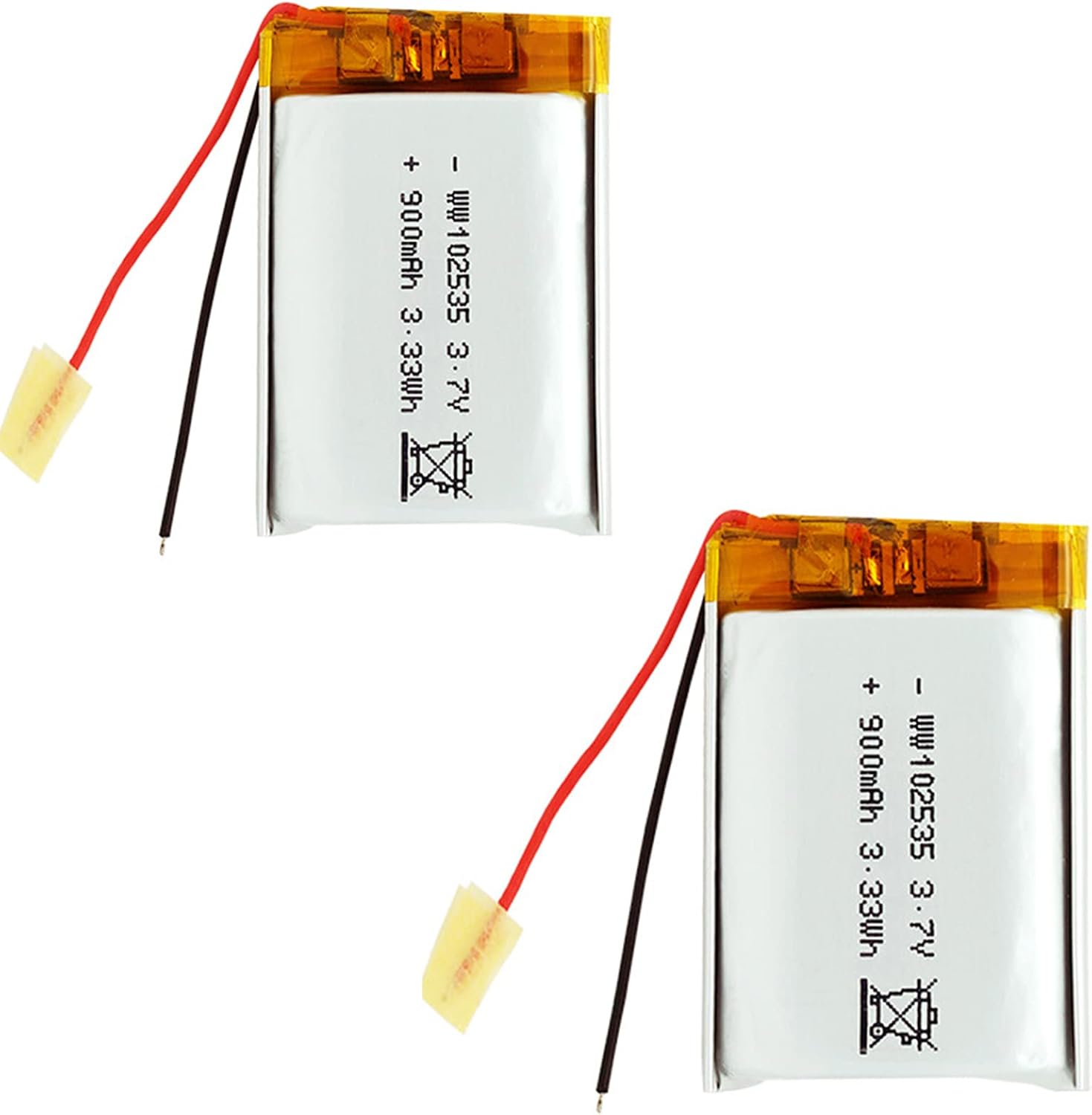 Polymer Lithium Battery 3.7V 900mAh Lithium-ion Rechargeable Battery 102535 Li-Polymer ion Backup Battery with Protection Board (2pcs)