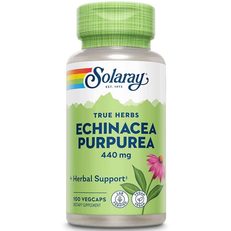 SOLARAY Suplemento para a imunidade com raiz de Echinacea purpurea 440 mg, 100 cápsulas vegetais