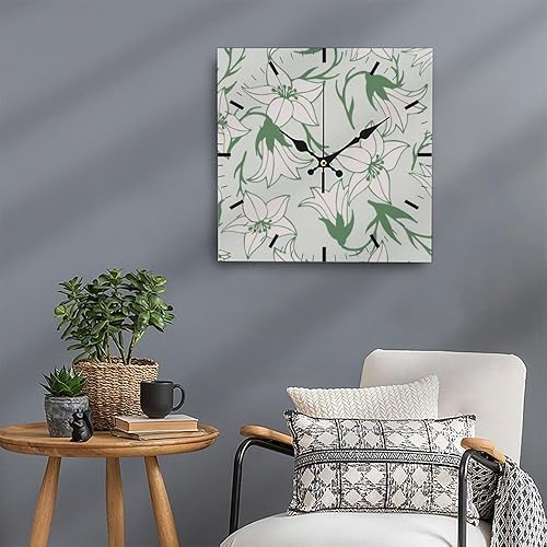 Miniatura 5 de White Flower Green Leaves Battery Clock Wall Clocks Square Wall Clock PVC Battery Clocks Garage Reloj De Pared para Sala for Kitchen Bathroom