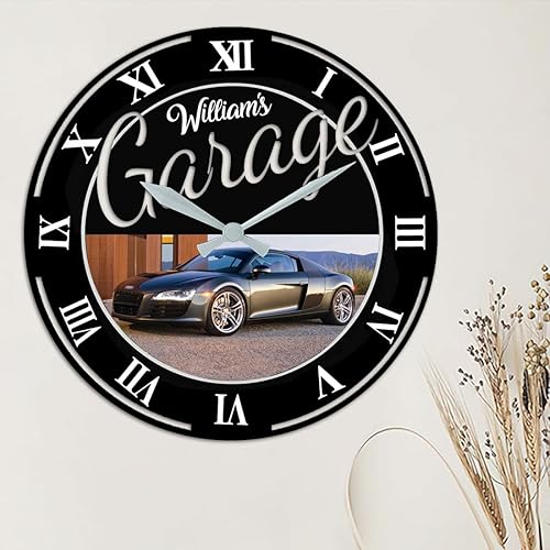 Miniatura 2 de Attention Reloj de pared personalizado con foto para automóvil, luz de reloj de pared de garaje con nombre personalizado, reloj de pared de garaje