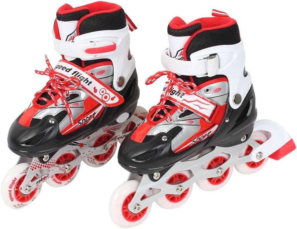 White Inline Skates Red Flashing Light Wheels Skating Shoes Pair US 3 (id: 545 e26 0e0 fdd 418