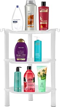 3 Tier Shower Caddy Organizer Shelf Corner, 13.5 x 10 x 26 Inches, Rustproof, Plastic Shower Rack Stands for Inside Bathroom, Bathtub, Shower pan, WhiteRound Slot White 3 Tier