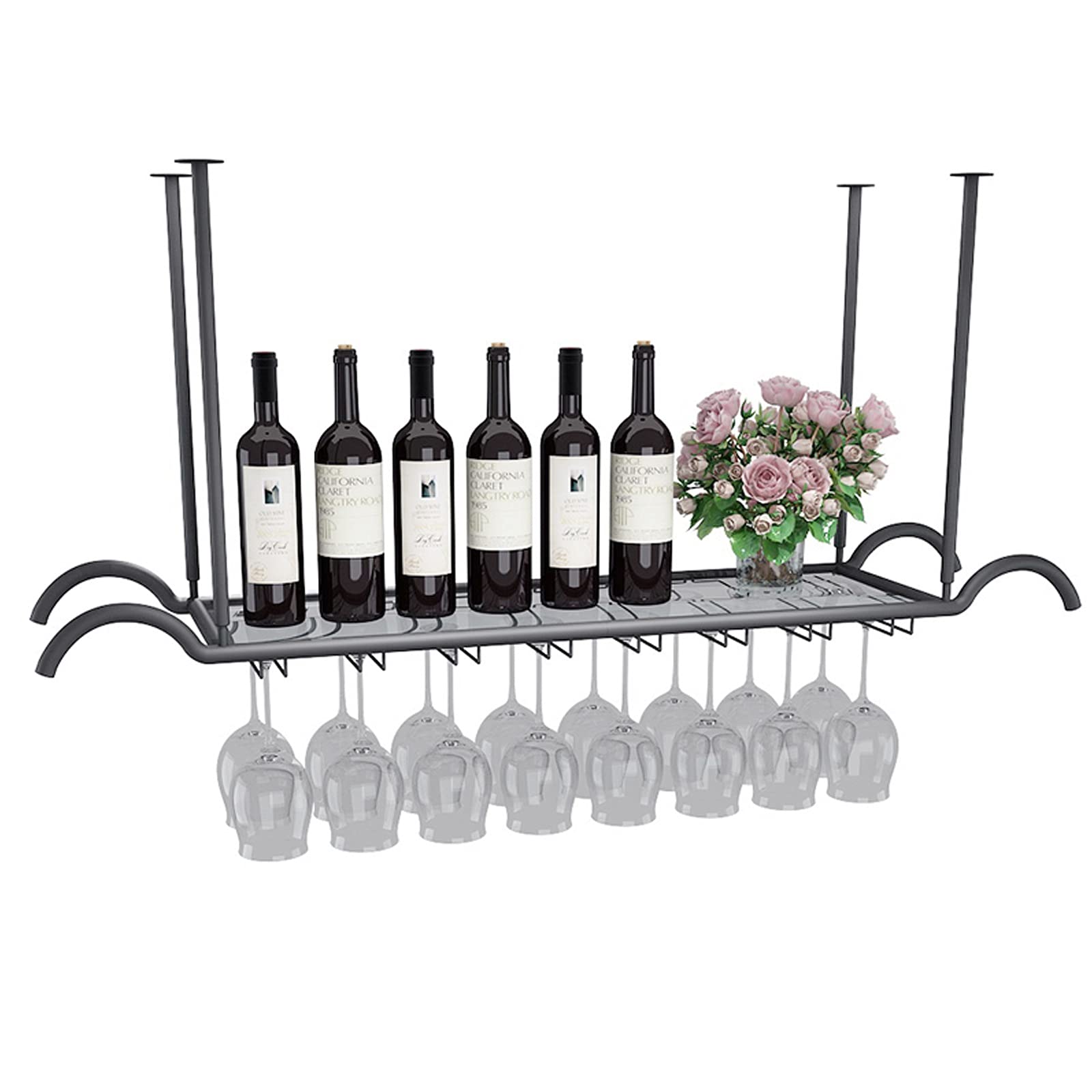 Botellero para Colgar de Techo Estante Organizador de Vino Metálico para Cocina y Barra de Bar