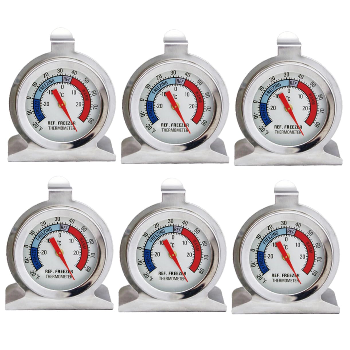 6pcs Stainless Steel Refrigerator Thermometer Accurate Temperature Monitoring for Easy to Install Silver with Paper Packaging