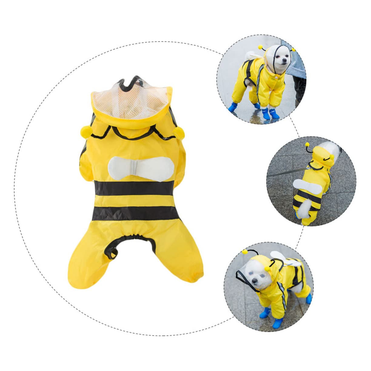 Angoily 3pièces Manteau De Pluie pour Chien Abeille avec Capuche Vêtement Étanche Et Léger pour Chiens De Moyenne à Petite Poncho Pratique pour Jours Pluvieux Et Neigeux