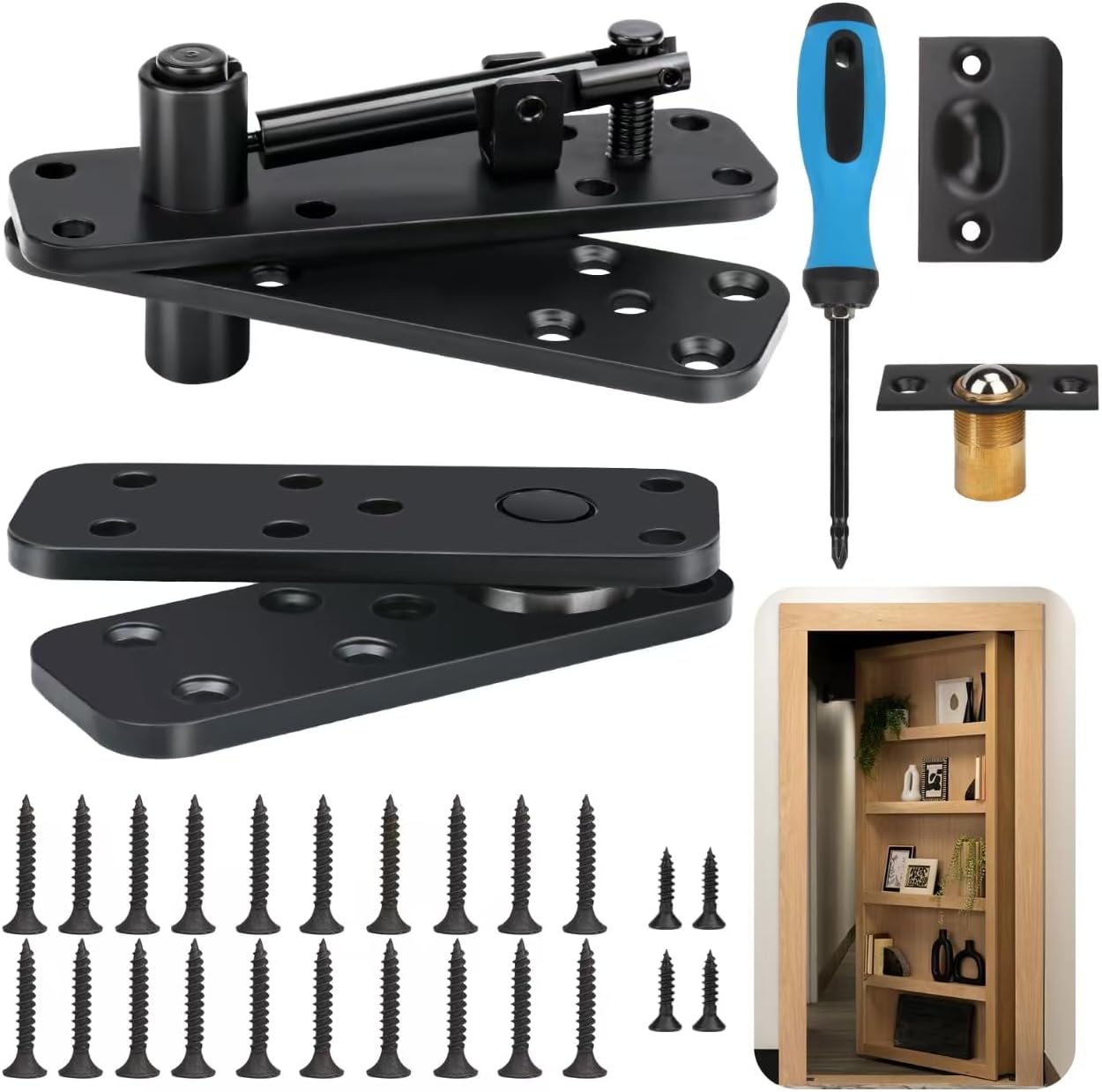 Stainless Steel Hidden Door Hinges, Swing Pivot Hinges, 360°Rotation Secret Hidden Door Hardware, Hidden Bookcase Bookshelf Hardware