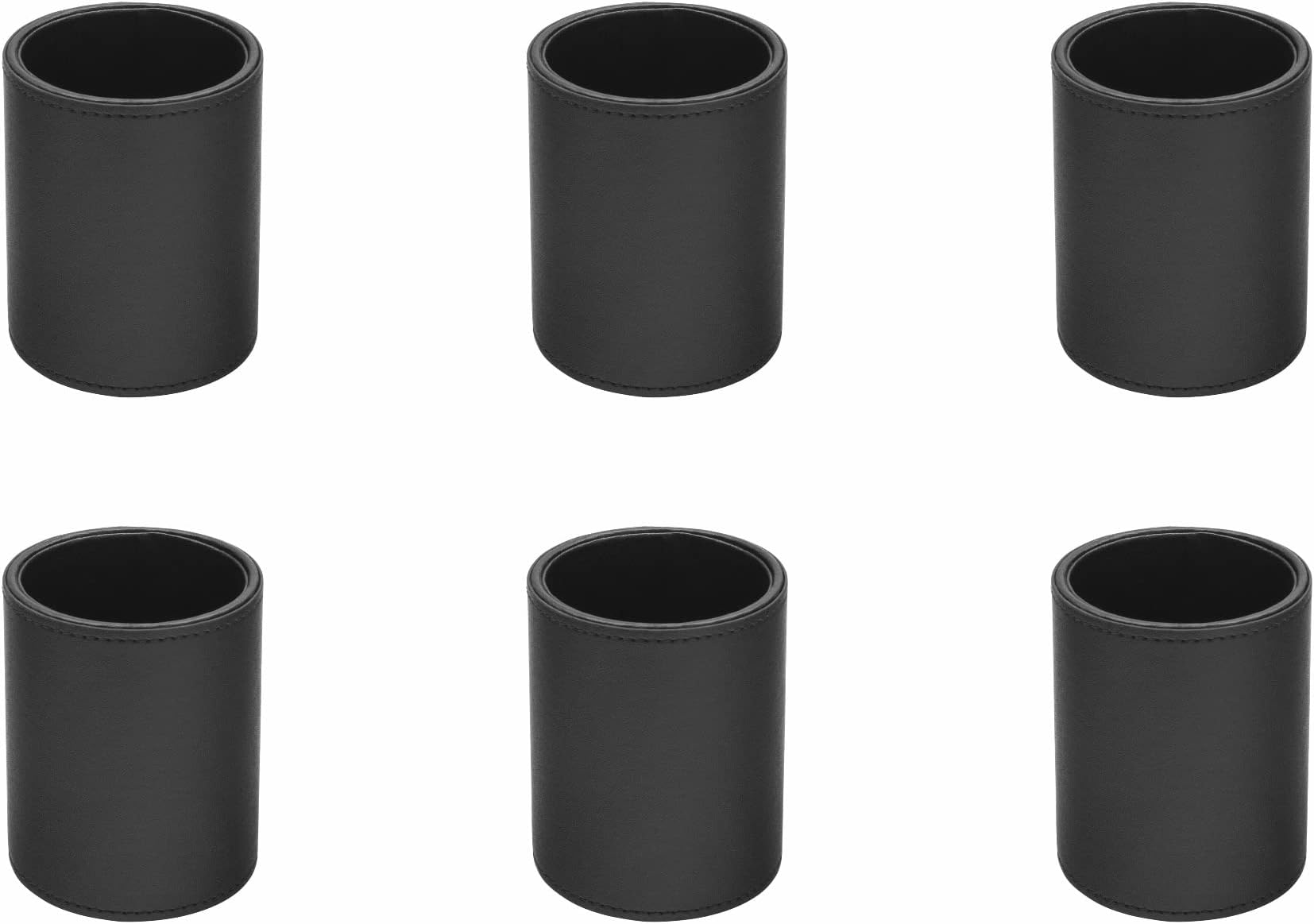 OSCOBlack Faux Leather Pen Pot | 6 Pack | Pencil Holder | Desk Tidy | Office Organiser | Makeup Storage | Cosmetics Display | H10.5 x W8.7 x D8.7 cm |
