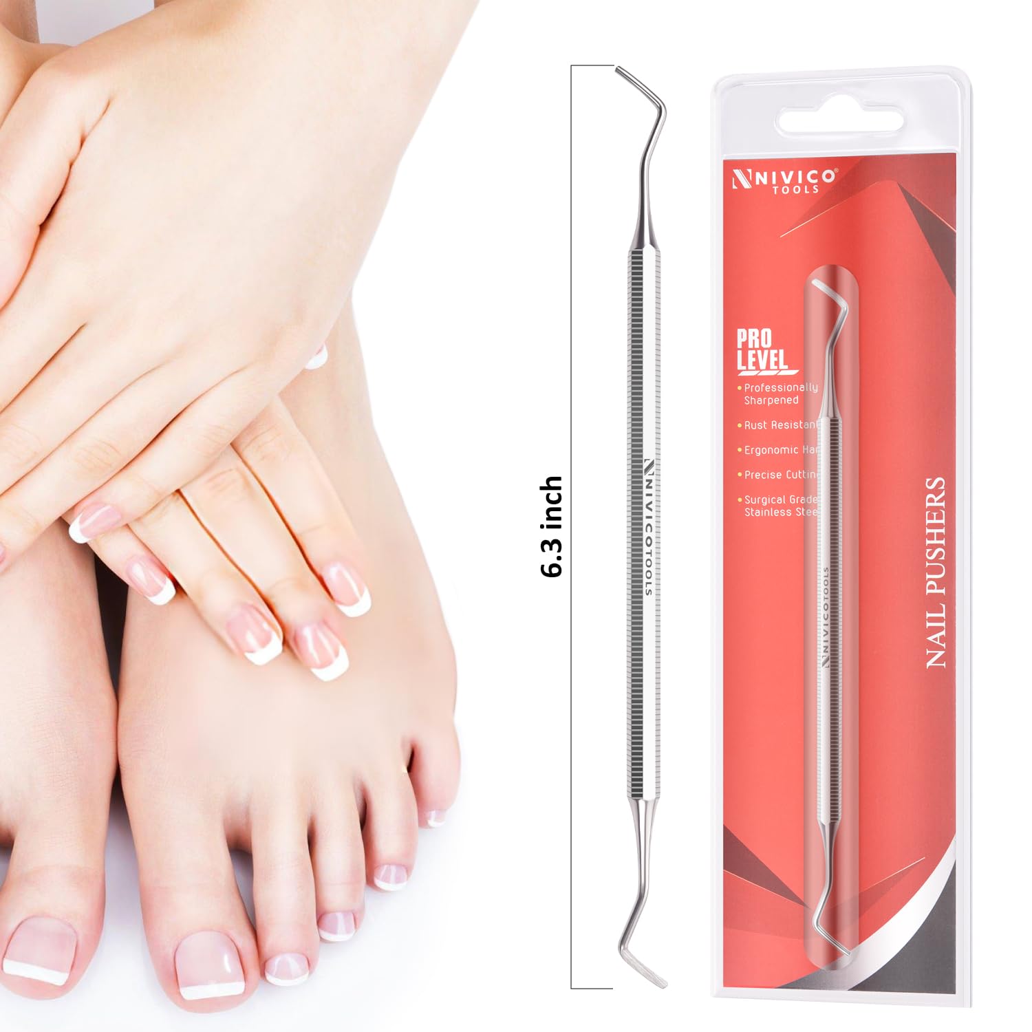 NIVICO Flat Handle Nail Pusher And Cuticle Pusher Tool | Excavator Solid Cuticle Remover, Nail Cleaner & Scraper for Nail Techs, Manicure & Pedicure Essentials