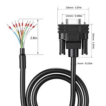 DB9 Serial Extension Cable Solderless 10FT, DB9 Female to Bare Wire with Cable Marker 26AWG, All 9 Core Wires Equipped with Number Tubes, Supporting RS232, RS485 and CAN-BUS Communication Protocols