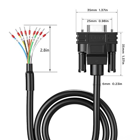 DB9 Serial Extension Cable Solderless 10FT, DB9 Female to Bare Wire with Cable Marker 26AWG, All 9 Core Wires Equipped with Number Tubes, Supporting RS232, RS485 and CAN-BUS Communication Protocols