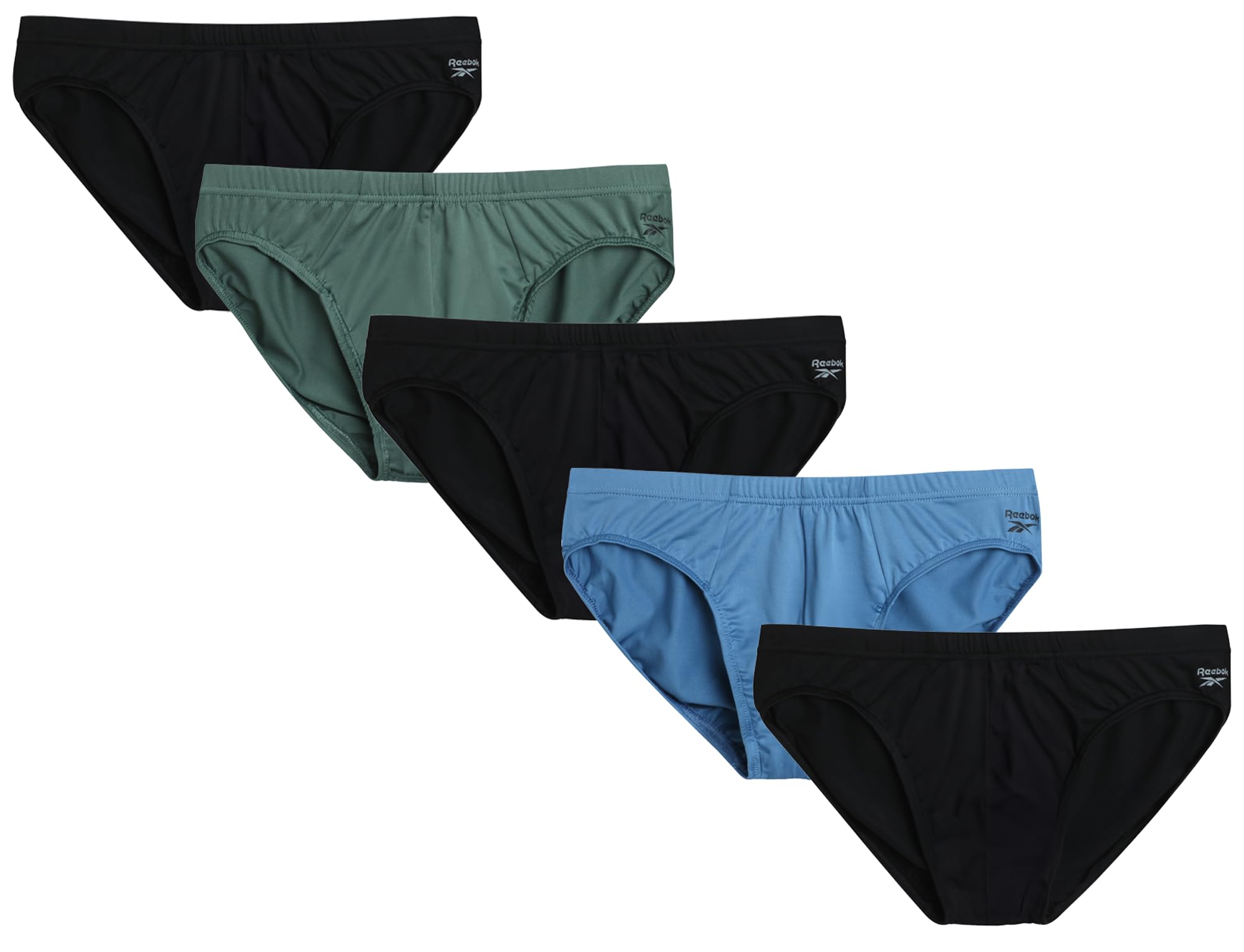 Reebok Mens Low Rise Briefs - 5 Pack Athletic Performance Mens Underwear Briefs with Contour Support Pouch for Gym Daily Wear