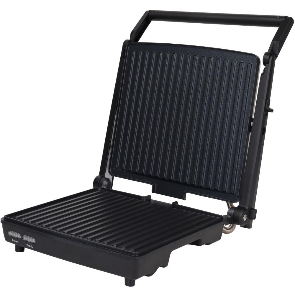 Panini Press Gourmet Sandwichera, diseño súper delgado con mango plegable, parrilla de 4 porciones con placas antiadherentes, se abre 180° para parrilla de mesa, acero inoxidable 1400 vatios 9
