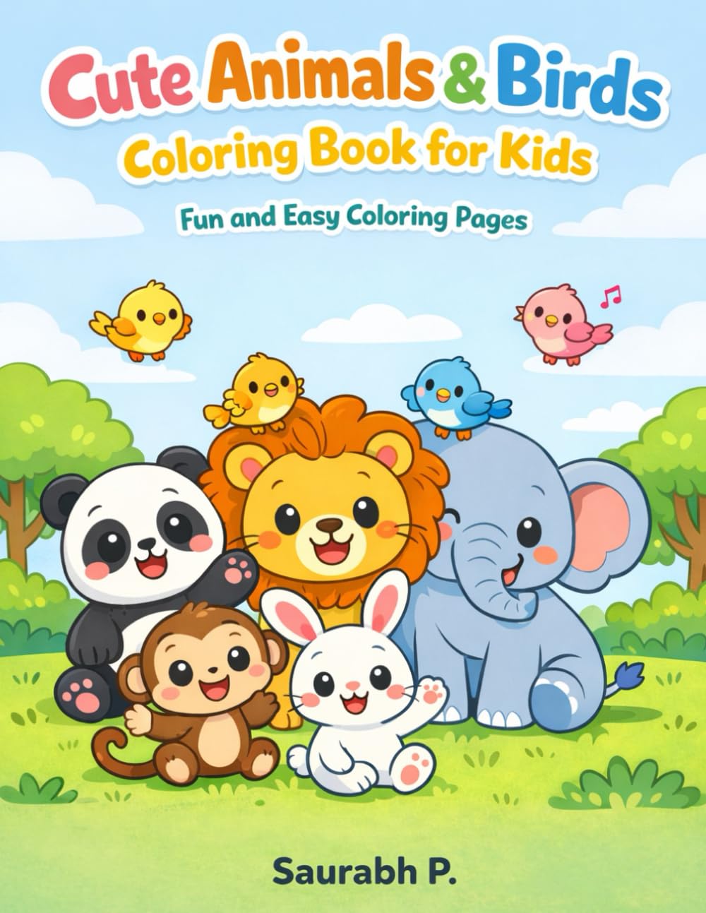 Cute Animals & Birds Coloring Book for Kids: Big, Simple Coloring Pages for Kids Ages 4–7