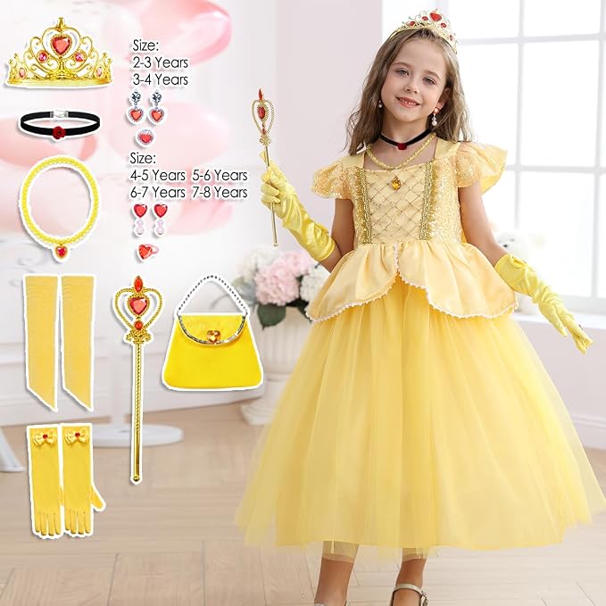Disfraz Belle niñas - Vestido amarillo princesa accesorios miniatura 4