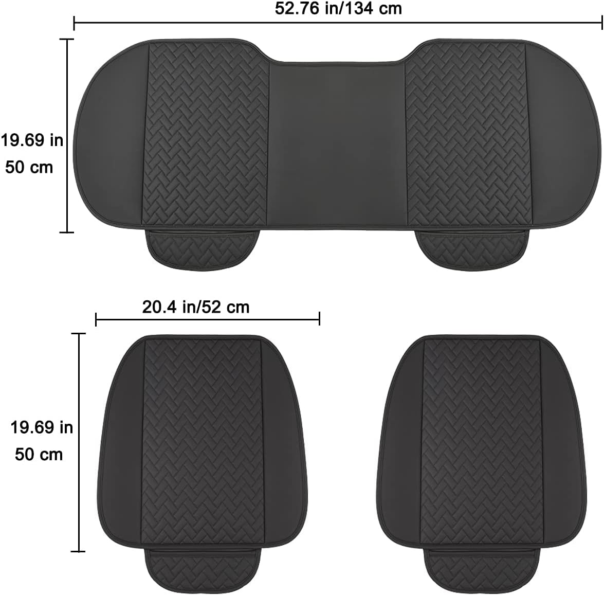 West Llama Full Set Car Seat Covers for Front and Rear Bottom Seats Only, Luxury PU Leather Car Seat Pads Protectors Waterproof and Wear-Resistant,Black