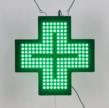 McbeAn Cross LED Pharmacy Sign, 35 * 35cm Dispensary Cross LED Neon Sign, 3 Modes-Always On, Flashing and Overall Flashing, for Decoration, Collective Shop, Clinic, Drugstore