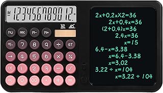 Dual Screen 12-Digit Desktop Calculator with Liquid Crystal Writing Tablet – Solar & Battery Powered Math Tool with Large Display for Office, Business & Study (Black)