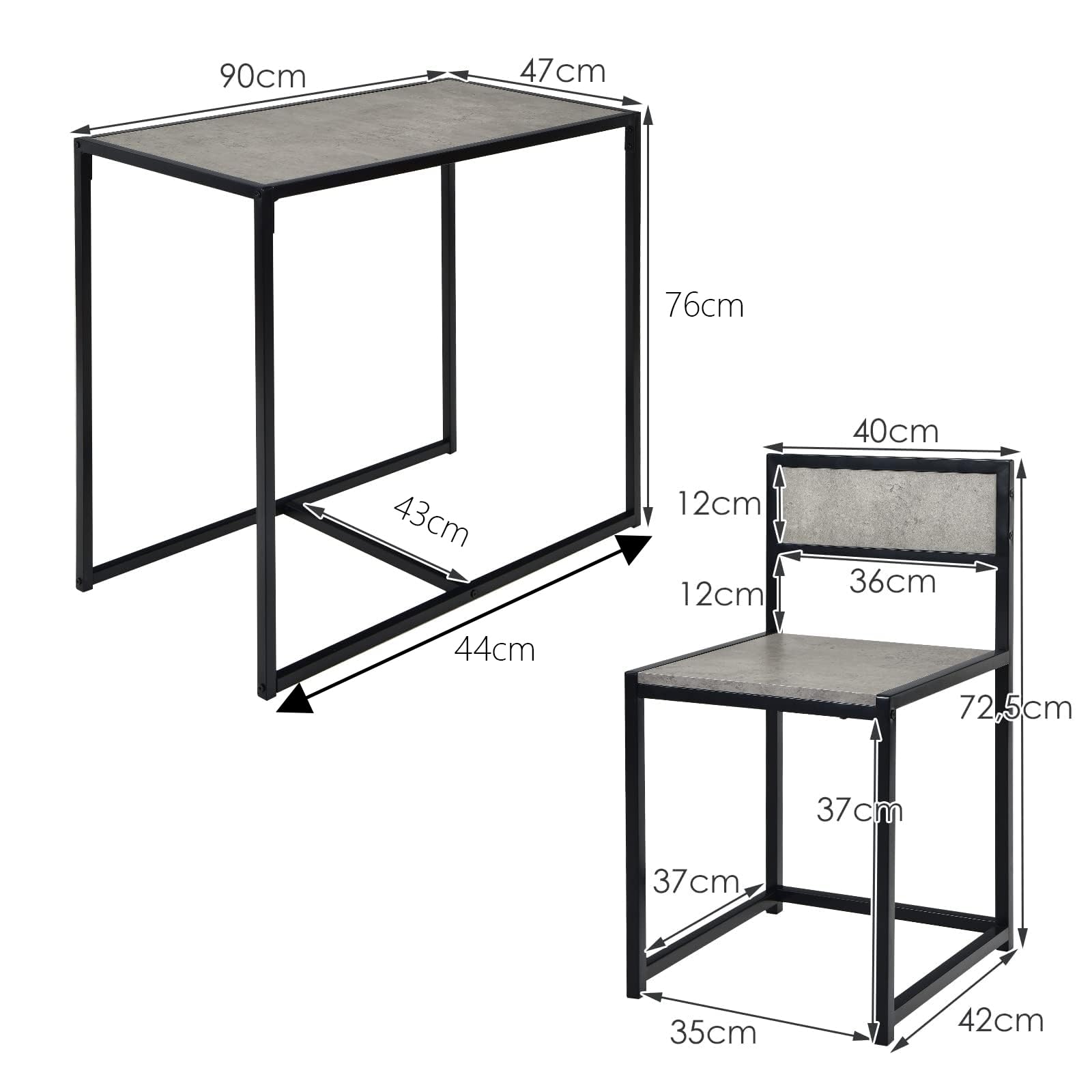 RELAX4LIFE Set 3 Pezzi con Tavolo e 2 Sedie in Legno Robusto e Ferro, Set di Tavolo con 2 Sedie a Scomparsa in Stile Industriale, Ideale per Sala da Pranzo, Cucina e Balcone (Ggrigio)