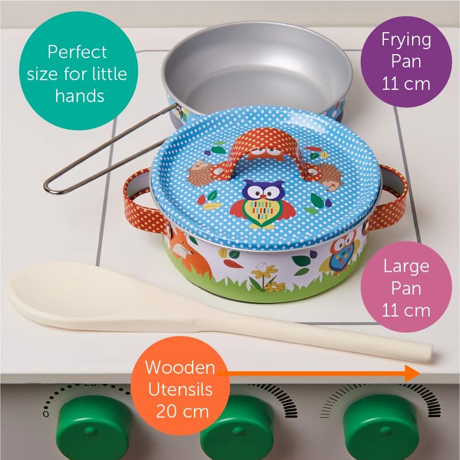 Wobbly Jelly - 'Woodland Animals' Kids Kitchen Set - 11 pc Toy Pots and Pans Set for Kids - Toy Cooking Accessories