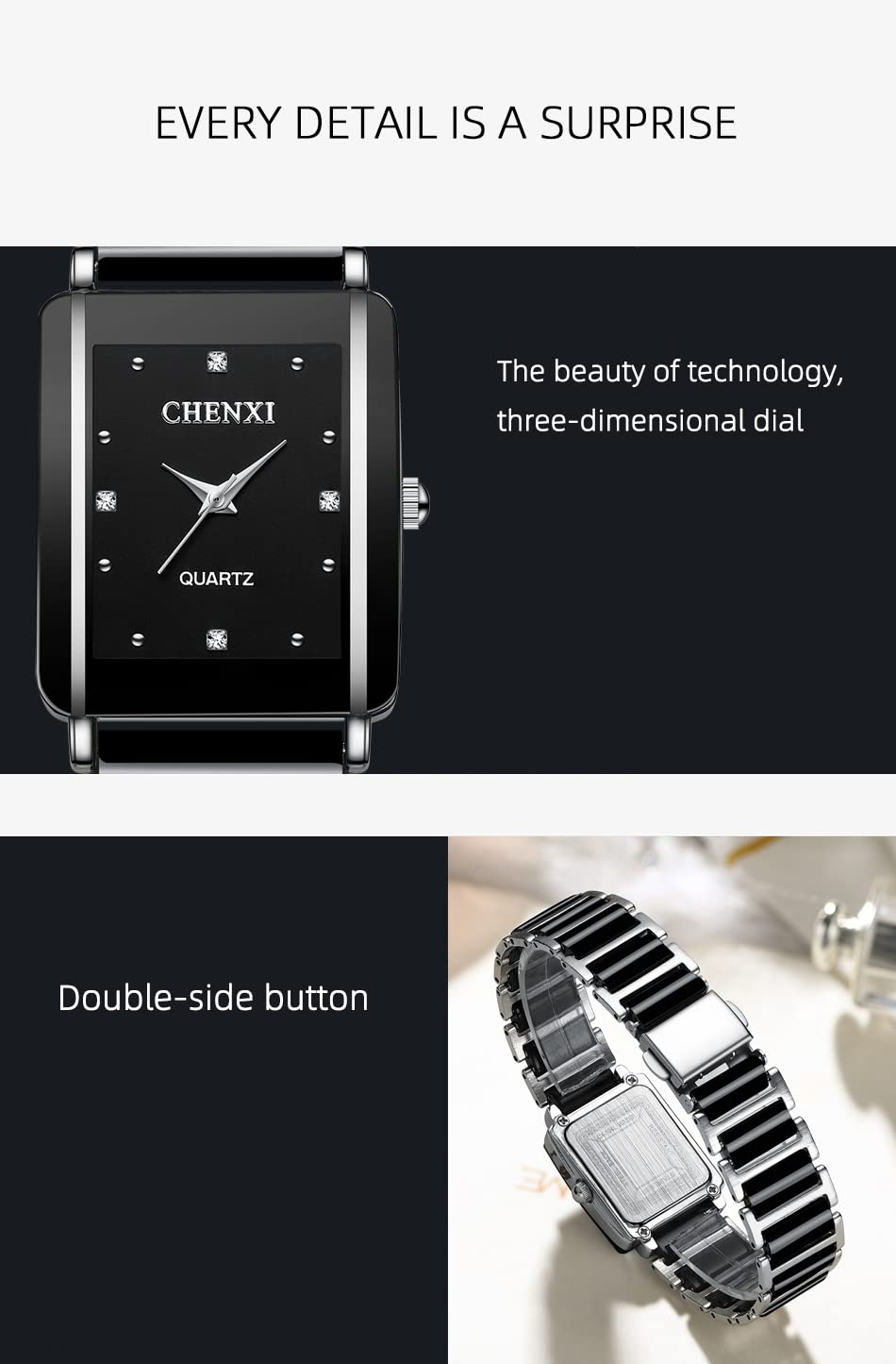 MASTOP Valentines Paar Quarzuhren Weiß Schwarz Rechteck Edelstahl für Sie und Ihn Armbanduhr für Männer Frauen Liebhaber Hochzeit Romantisches Geschenk Set von 2