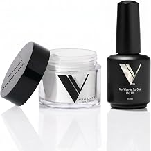 V Beauty Pure Acrylic Nail Bundle Crystal Clear Acrylic Powder 1.5 Oz & No Wipe Gel Top Coat 15 ml Self-Leveling Acrylic Nail System with High-Gloss, Non-Yellowing, Scratch-Resistant Finish for Lo
