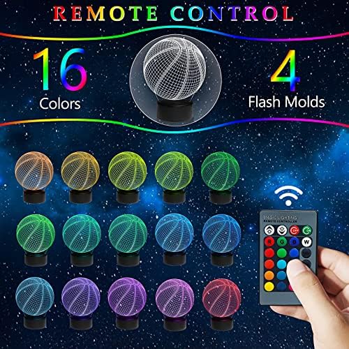 Basketball 3D Night Light Illusion Lamp for Kids Boys, Beside Table Lamp with Remote 16 Colors Changing, Basketball Birthday Xmas Gift for Boys Girls Sport Fan