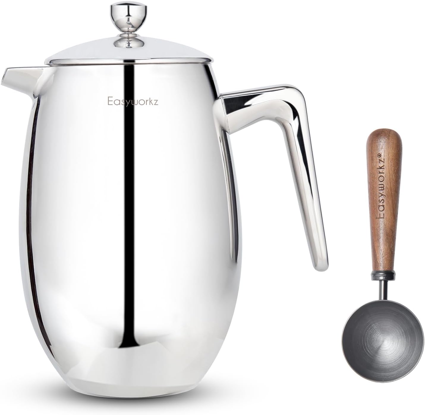 Easyworkz Nando French Press 34 oz Double Wall, Bundled with Retro Stainless Steel 10g Measuring Coffee Spoon, Gunmetal